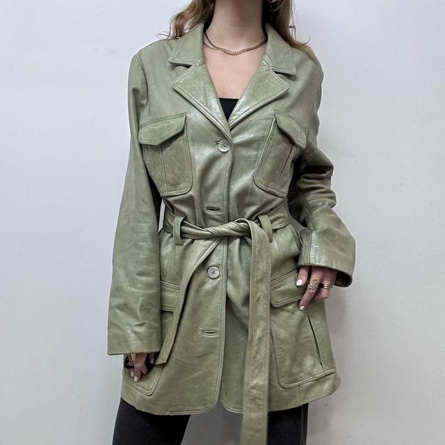 Green leather blazer jacket