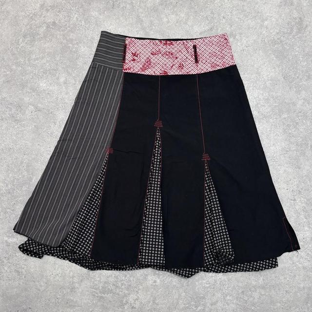 Pinstripe patchwork flared midi skirt