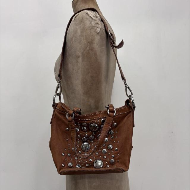 Tan leather studded mini bag