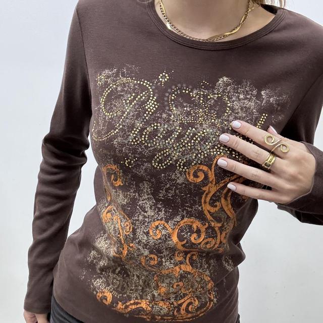 Brown graphic printed grunge top