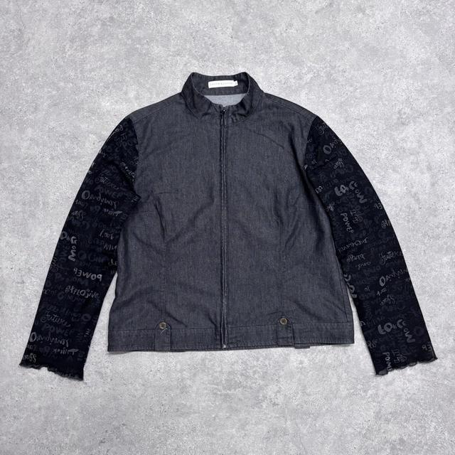 Dark denim sheer graphic sleeve jacket