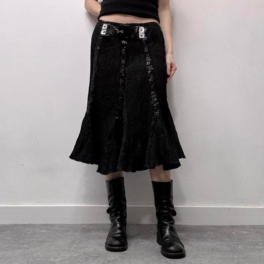 Black crinkle flared black skirt
