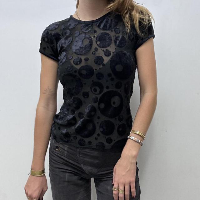 Sheer mesh velvet baby tee