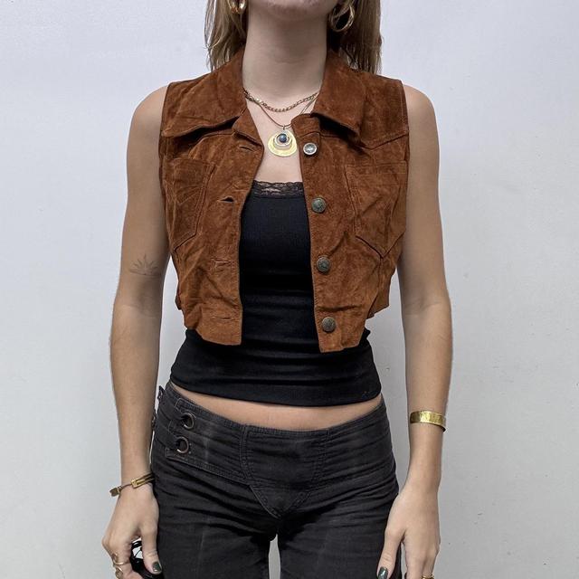 Cropped suede western waistcoat vest