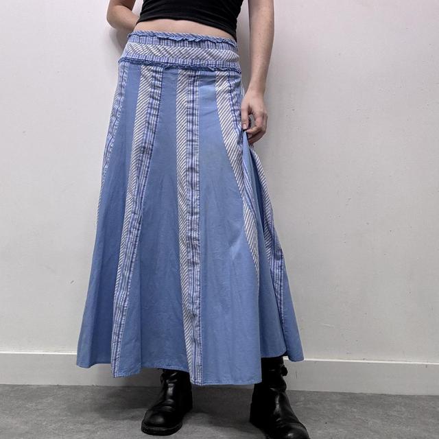 Blue pinstripe flared skirt