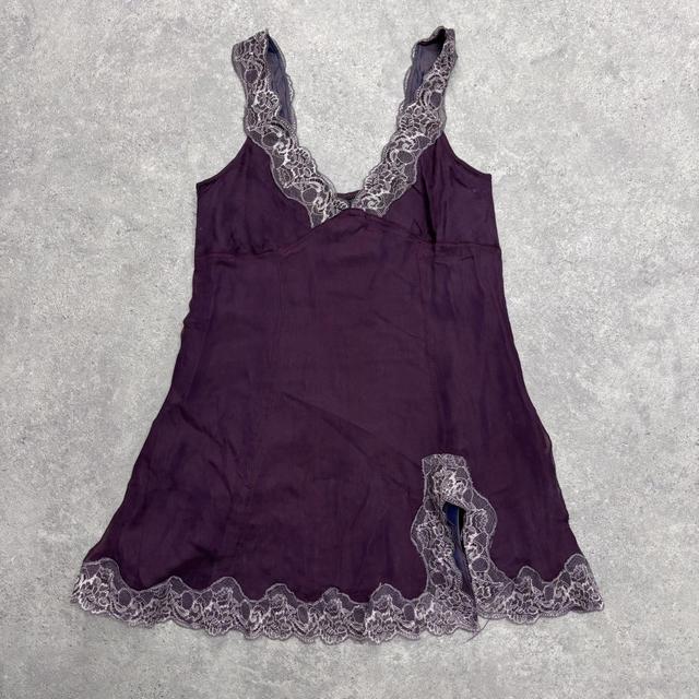 Purple silk lace slit dress