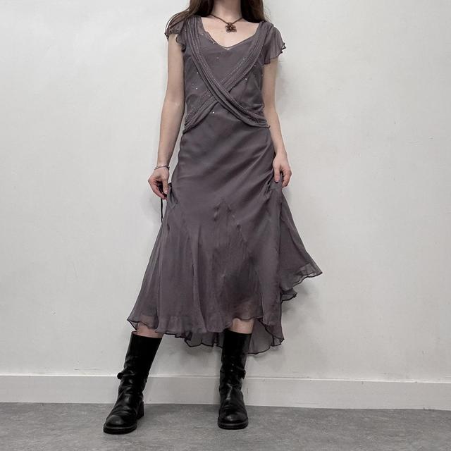 Sheer fine layered silk draped dress