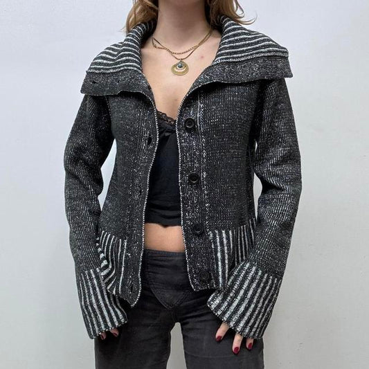 Distressed ribbed knit cardigan