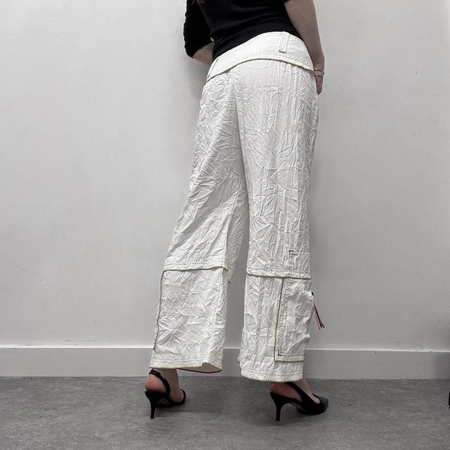 White flared crinkle hippie trousers