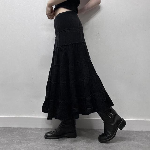 Tiered black cord maxi skirt