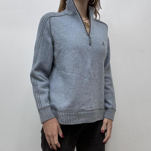 Blue wool ribbed 1/4 knit zip