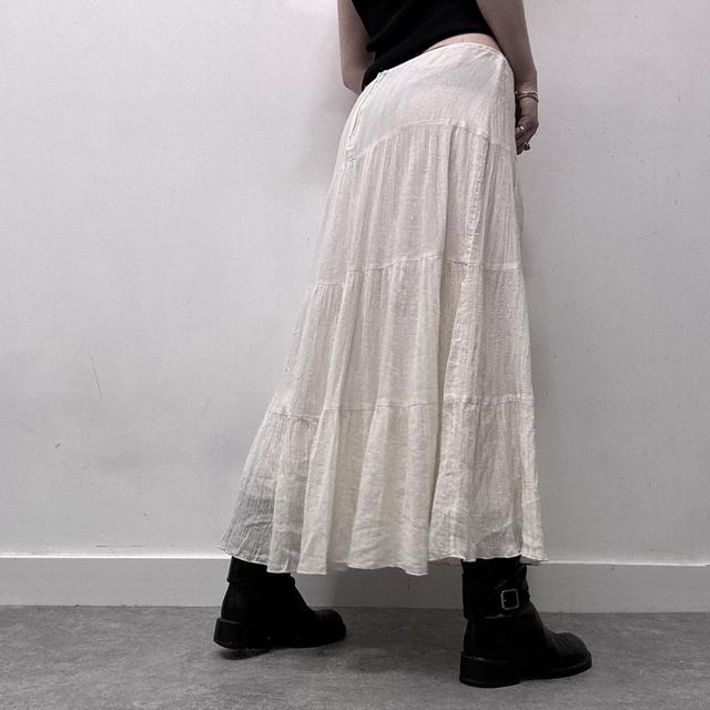 Cream crinkle layered maxi skirt