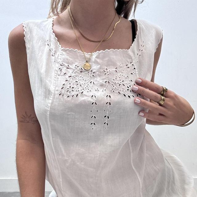 White cotton lace antique dress