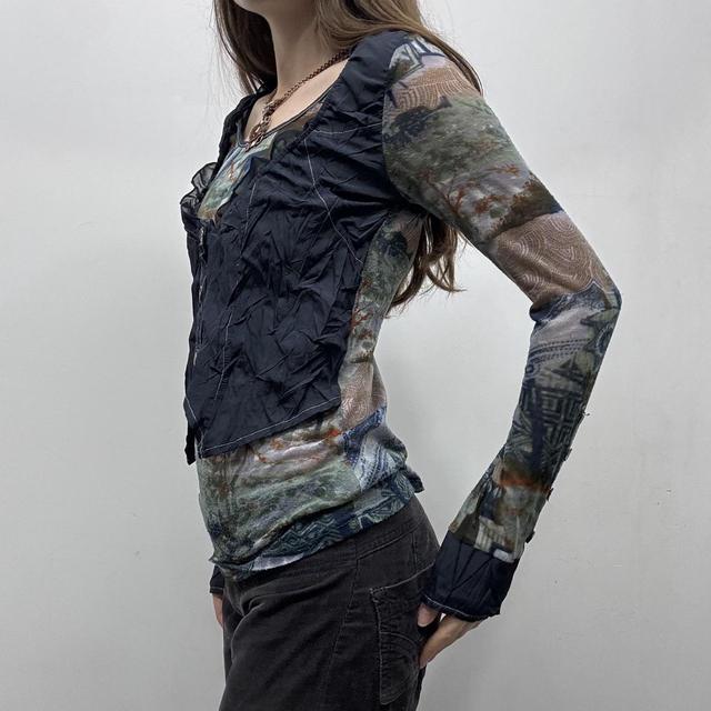 Sheer graphic patterned layered waistcoat top