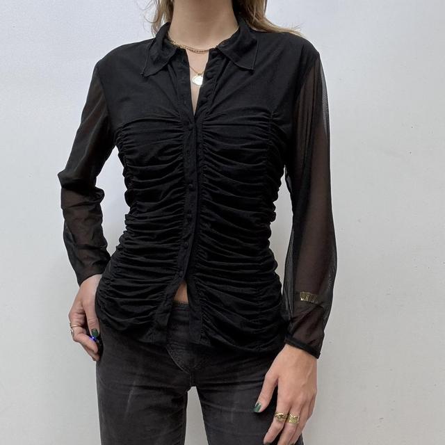 Sheer mesh gathered shirt