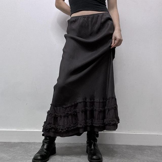 Brown floaty ruffle silk skirt