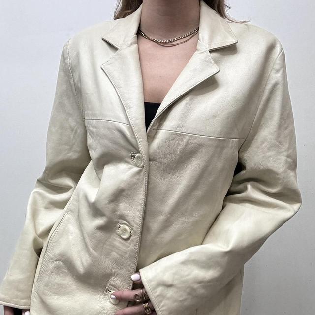 Cream minimalist leather blazer jacket