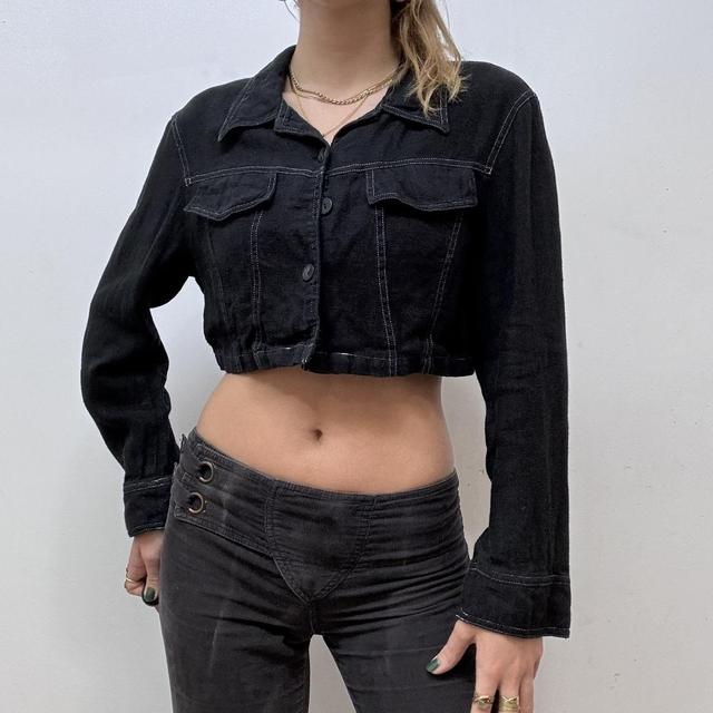 Cropped black linen jacket