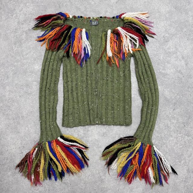 Ribbed knit tassel flared cardigan