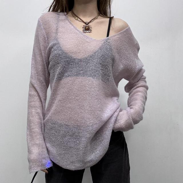 Sheer lilac mohair slouchy knit jumper