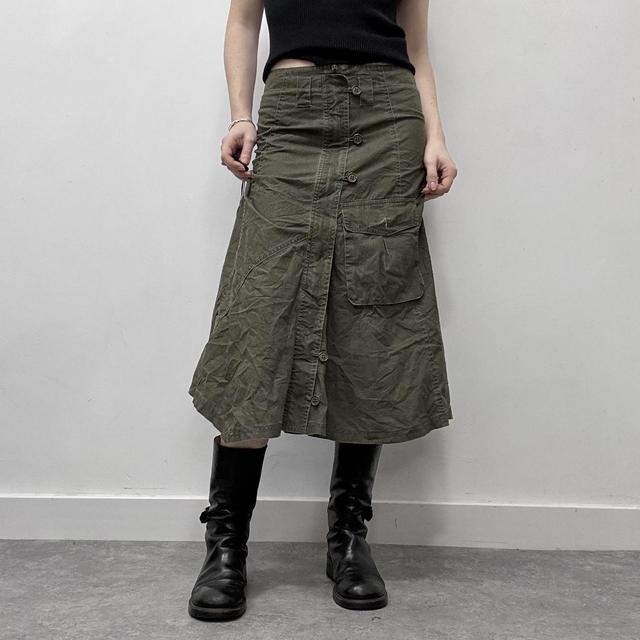 Khaki cargo flare ruffle skirt