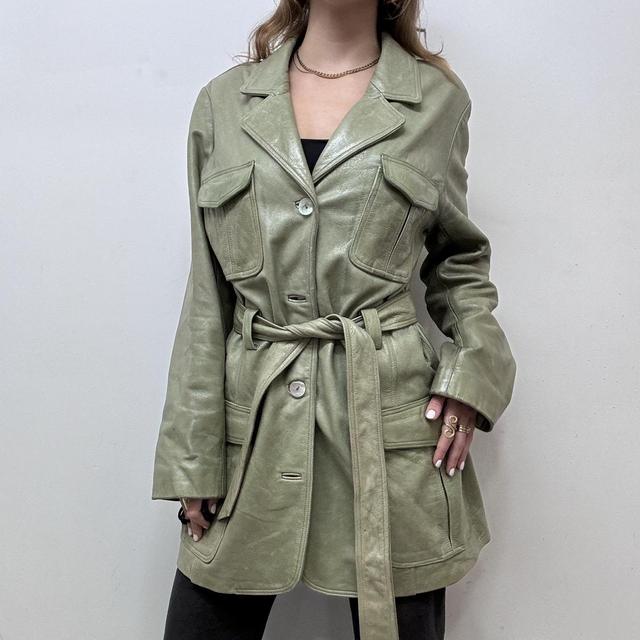Green leather blazer jacket