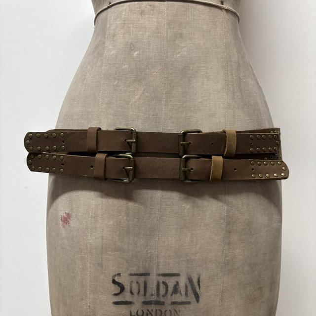 Brown buckle studded belt