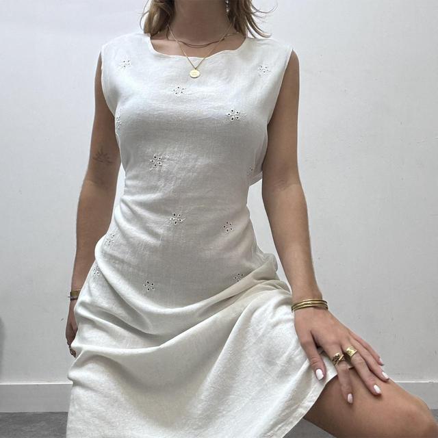 White linen embroidered anitque style dress