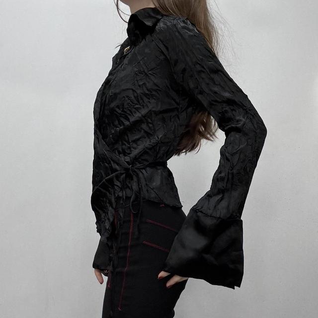 Black satin crinkle wrap shirt