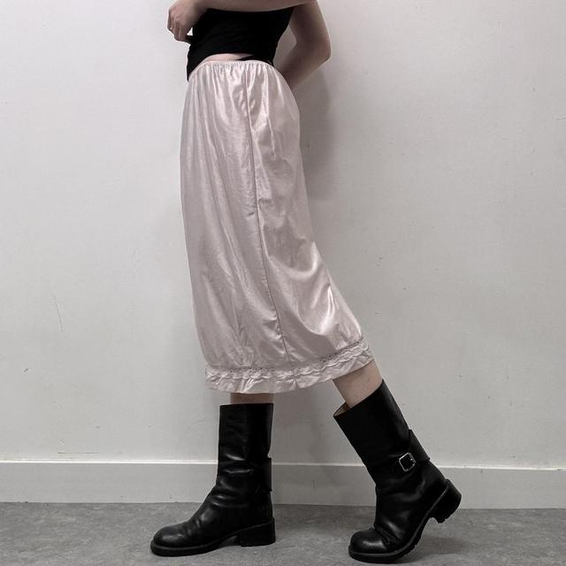 Vintage coquette pink lace slip skirt