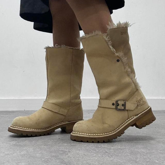 Tan suede biker boots