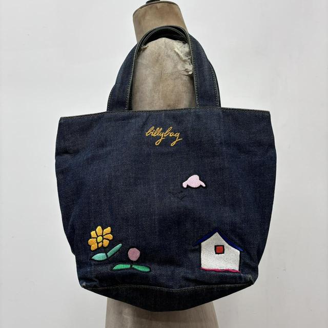 Dark denim embroidered mini bag