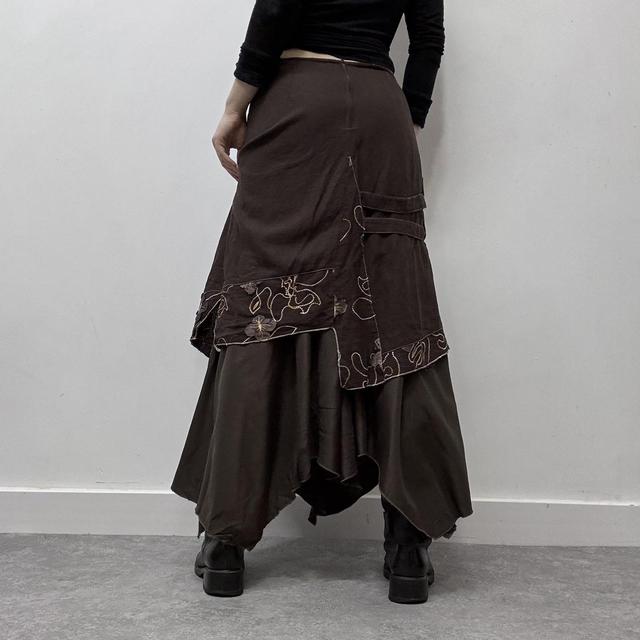 Brown layered embroidered maxi skirt