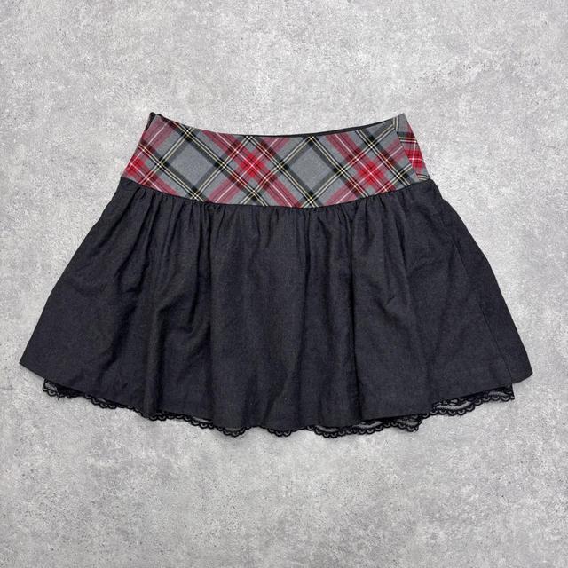 Tartan mini layered lace skirt