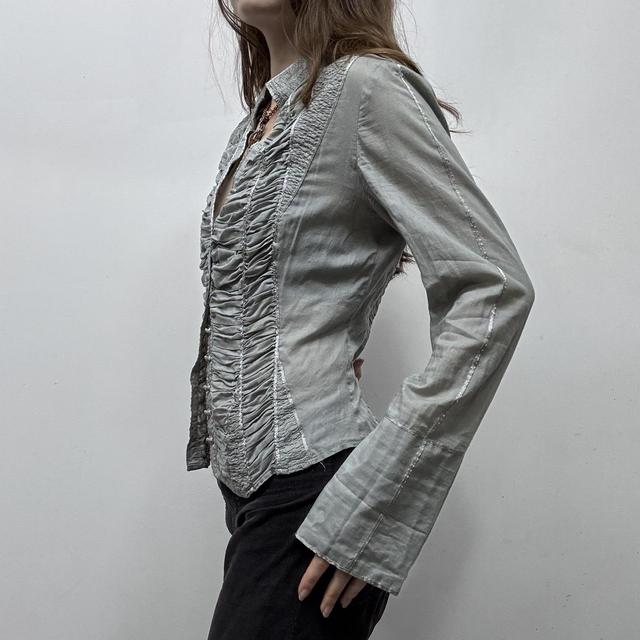 Grey gathered corset flared shirt