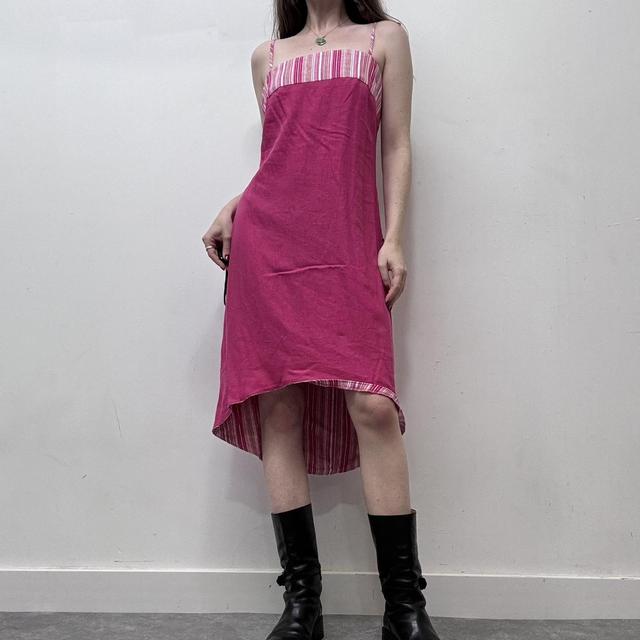 Y2k pink linen pinstripe dress