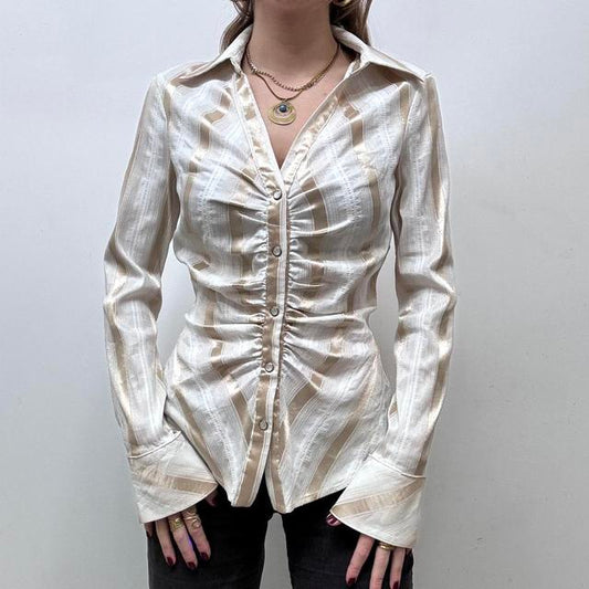 Grunge pinstripe gathered office shirt