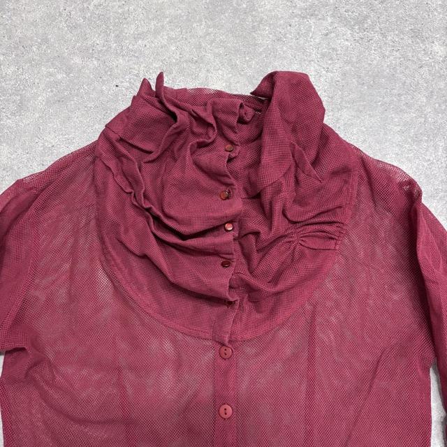 Sheer burgandy layered neck shirt