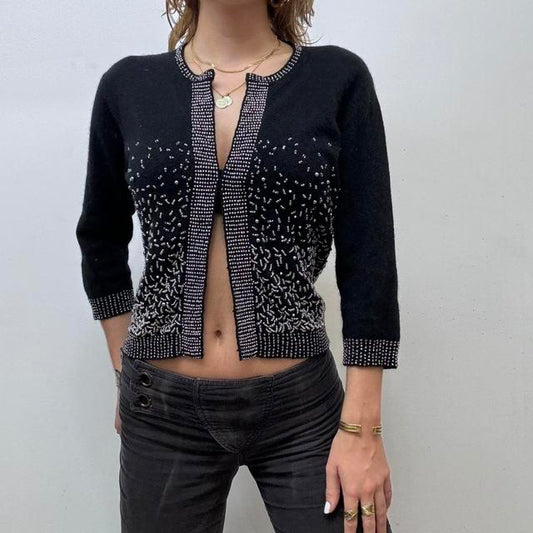Knitted mohair beaded cardigan
