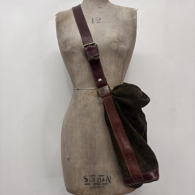 Khaki green leather slouchy suede bag