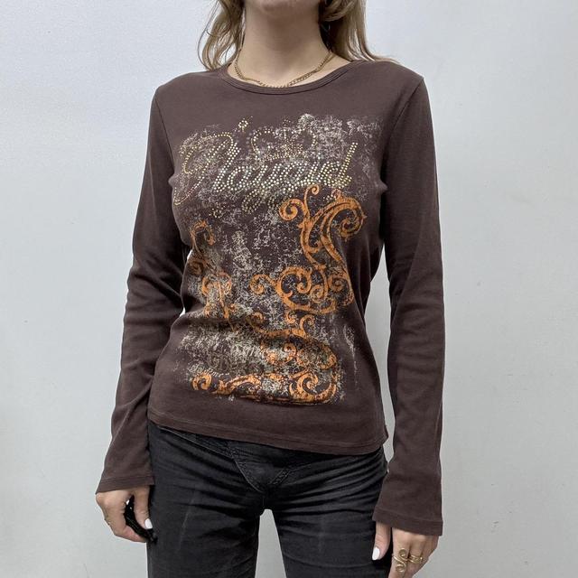 Brown graphic printed grunge top