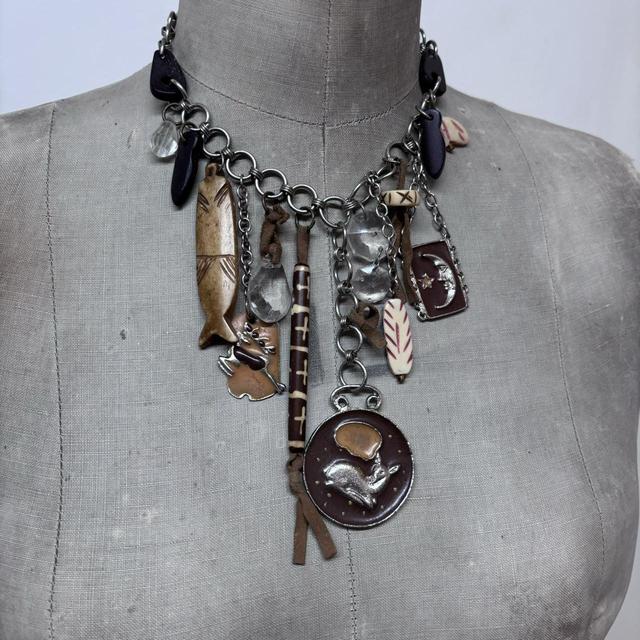 Layered chain archival charm necklace