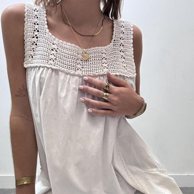 Vintage white cotton crochet midi dress