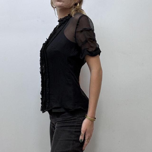 Sheer black ruffle gothic lace shirt