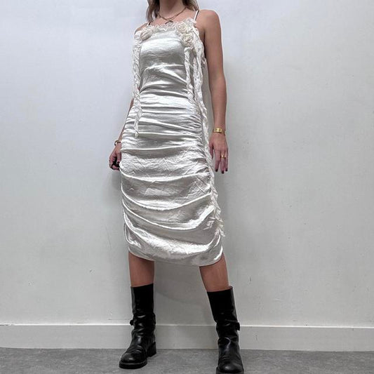 White satin gathered cinch fairy dress