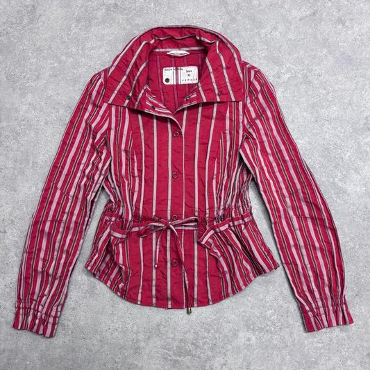 Red pinstripe fitted shirt jacket