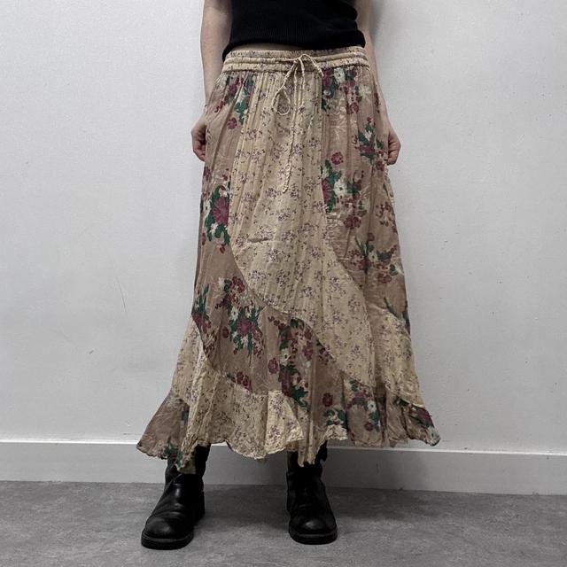 Sheer patchwork floral ruffle skirt