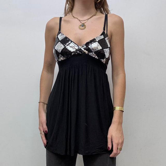 Diamond argyle embelsihed bust y2k black vest