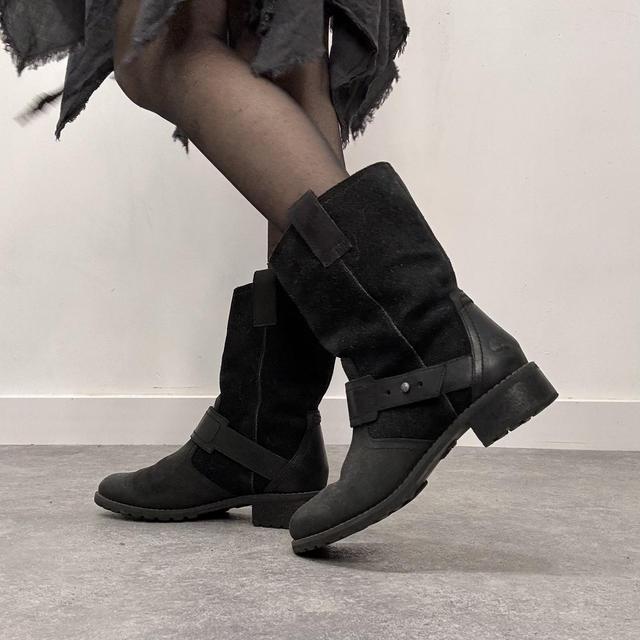 Black leather suede biker boots