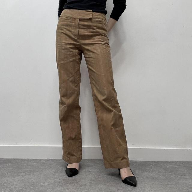 Tan flare pinstripe pants
